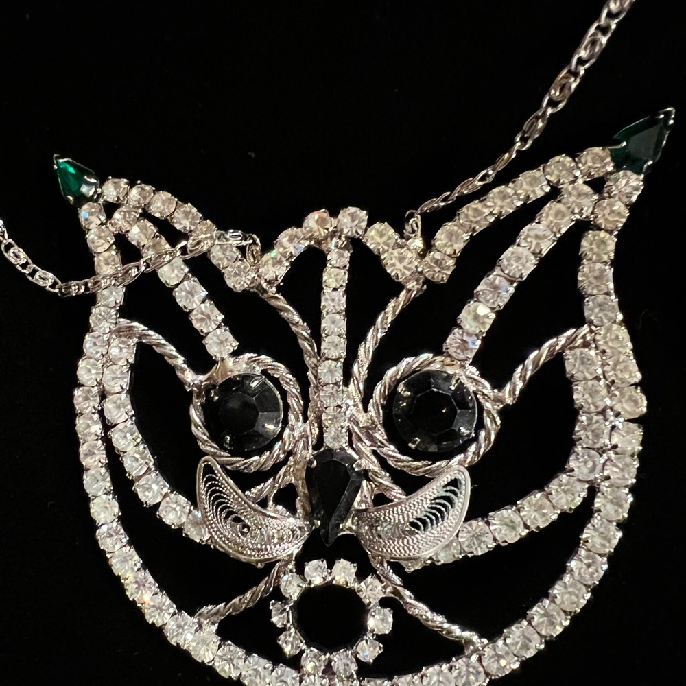 Vintage Rhinestone Silver color Cat - Picture 3 of 8